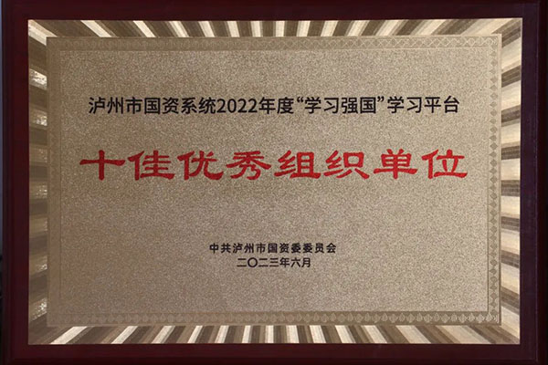 公司获评市国资系统2022年度“学习强国”学习平台“十佳优秀组织单位”